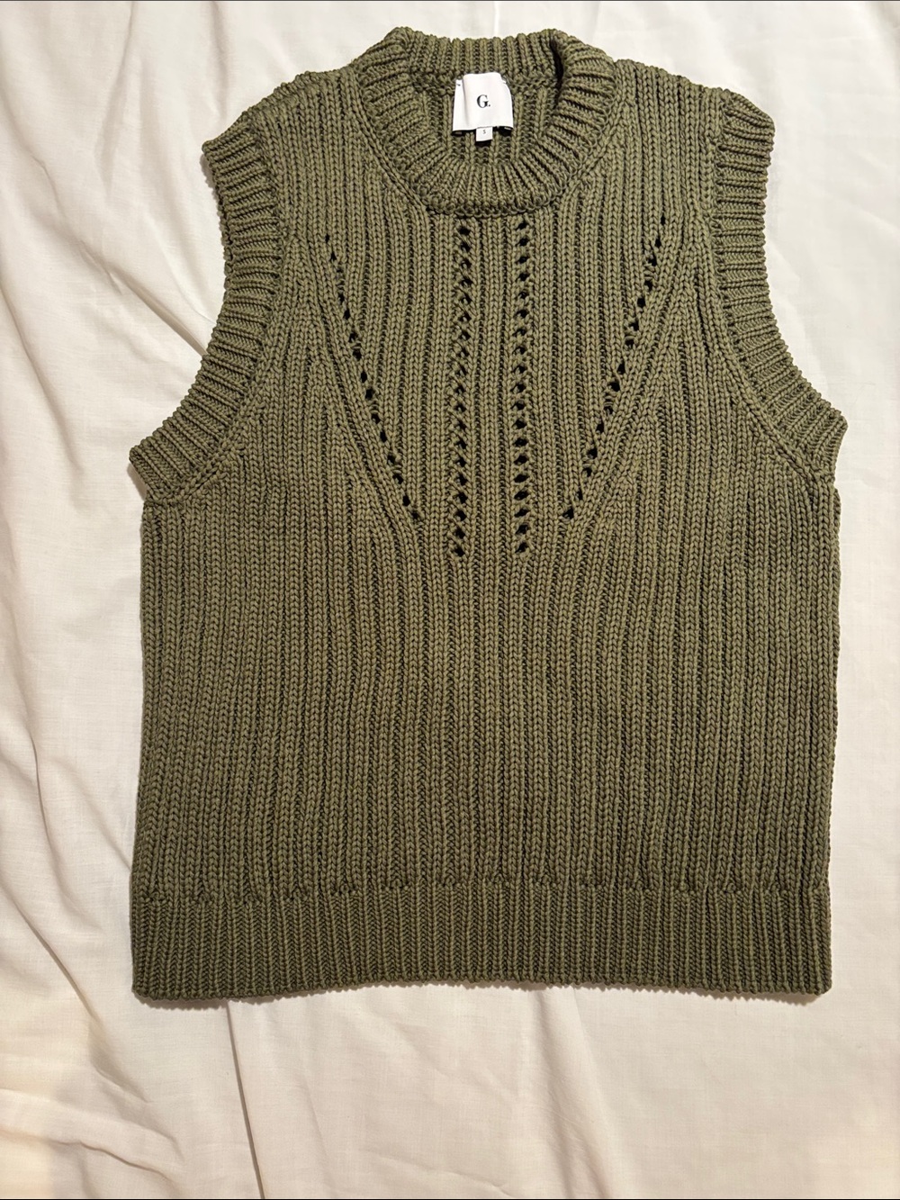 Goop Sleeveless Cotton Knit Sweater Vest in Olive Green